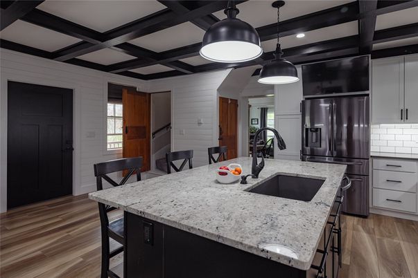Interior, Kitchen, Pendant Lights, Recessed Lighting, Wood Texture Flooring