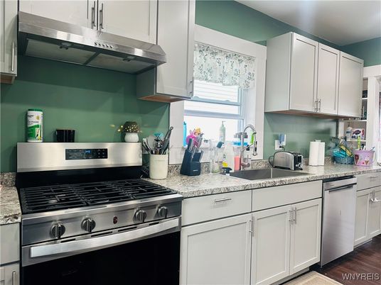 Interior, Kitchen, Stainless Steel Appliances, Wood Texture Flooring