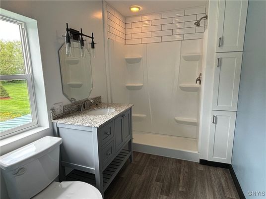 Bathroom, Interior, Recessed Lighting, Wood Texture Flooring