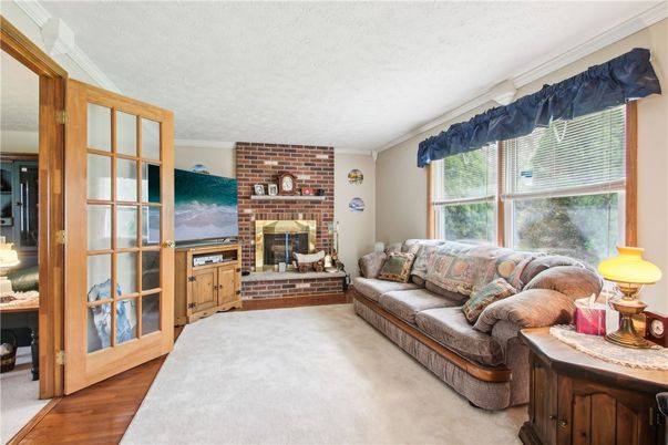 Fireplace, Interior, Living room, Stone Walls, Wood Texture Flooring