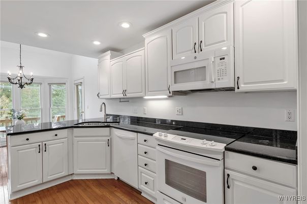 Chandelier, Interior, Kitchen, Recessed Lighting, Wood Texture Flooring