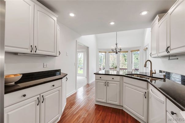 Chandelier, Interior, Kitchen, Recessed Lighting, Wood Texture Flooring