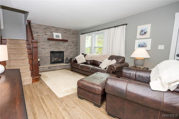 Fireplace, Interior, Living room, Stone Walls, Wood Texture Flooring