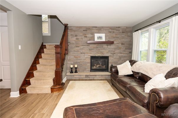 Fireplace, Interior, Living room, Stone Walls, Wood Texture Flooring
