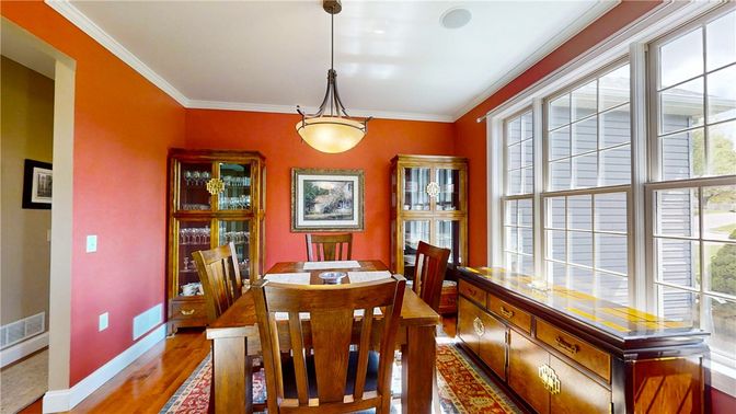 Dining room, Interior, Pendant Lights, Wood Texture Flooring