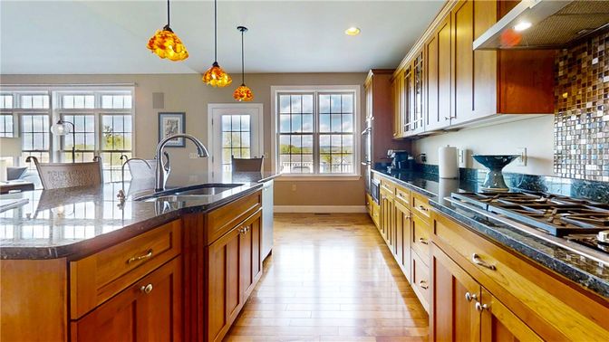 Interior, Kitchen, Pendant Lights, Recessed Lighting, Wood Texture Flooring