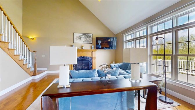 Dining room, Fireplace, Interior, Living room, Wood Texture Flooring