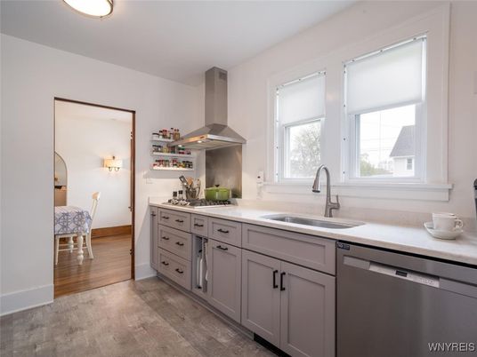 Interior, Kitchen, Stainless Steel Appliances, Wood Texture Flooring