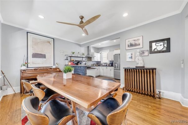 Dining room, Interior, Kitchen, Recessed Lighting, Wood Texture Flooring