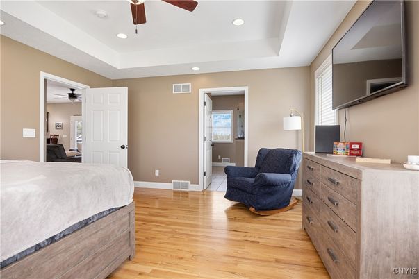 Bedroom, Interior, Recessed Lighting, Wood Texture Flooring