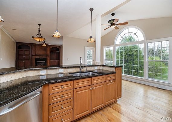Interior, Kitchen, Pendant Lights, Wood Texture Flooring