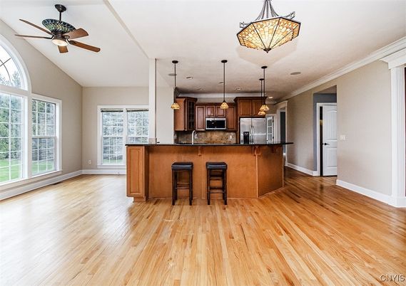 Interior, Kitchen, Pendant Lights, Wood Texture Flooring