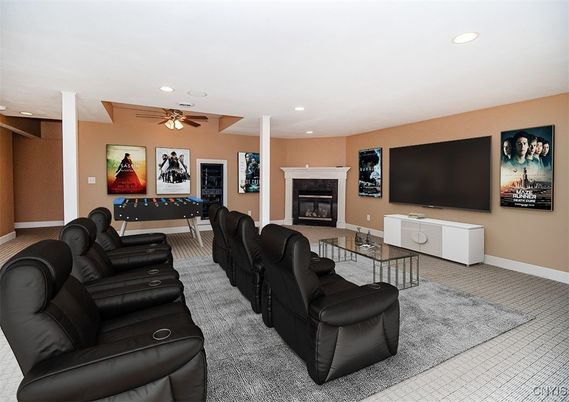 Billiard Table, Home Theatre Room, Fireplace, Game Room, Interior, Living room, Recessed Lighting