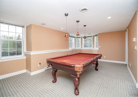Billiard Table, Game Room, Interior, Pendant Lights, Recessed Lighting