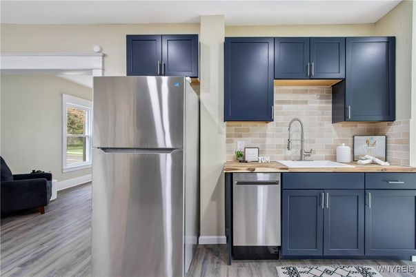 Interior, Kitchen, Stainless Steel Appliances, Wood Texture Flooring