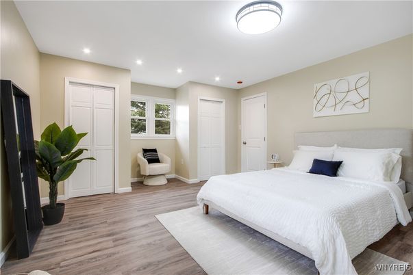 Bedroom, Interior, Recessed Lighting, Wood Texture Flooring