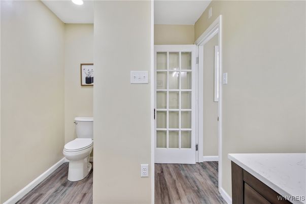 Bathroom, Interior, Recessed Lighting, Wood Texture Flooring