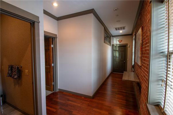 Interior, Recessed Lighting, Stone Walls, Wood Texture Flooring
