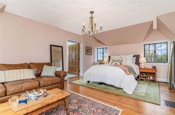 Bedroom, Chandelier, Interior, Wood Texture Flooring