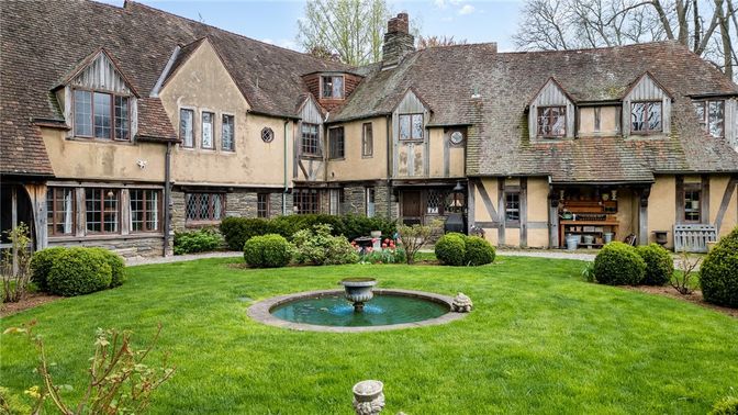 Backyard, Exterior, Facade, Brick Facade, Pool, Tudor Revival
