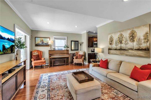 Interior, Living room, Piano, Recessed Lighting, Wood Texture Flooring