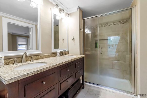 Bathroom, Dual Sink Vanities, Glass Shower, Interior