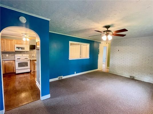 Empty room, Interior, Kitchen, Stone Walls, Wood Texture Flooring