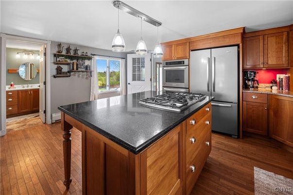 Interior, Kitchen, Pendant Lights, Wood Texture Flooring