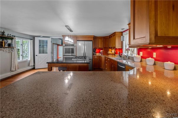 Interior, Kitchen, Pendant Lights, Stainless Steel Appliances, Wood Texture Flooring