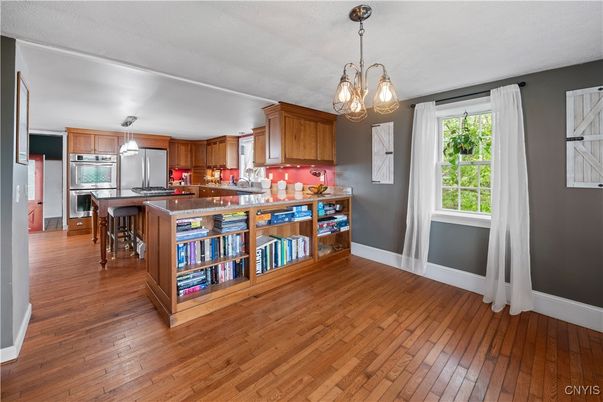 Interior, Kitchen, Pendant Lights, Wood Texture Flooring