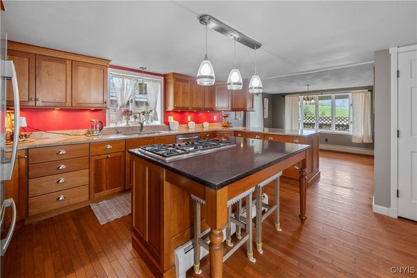 Interior, Kitchen, Pendant Lights, Wood Texture Flooring