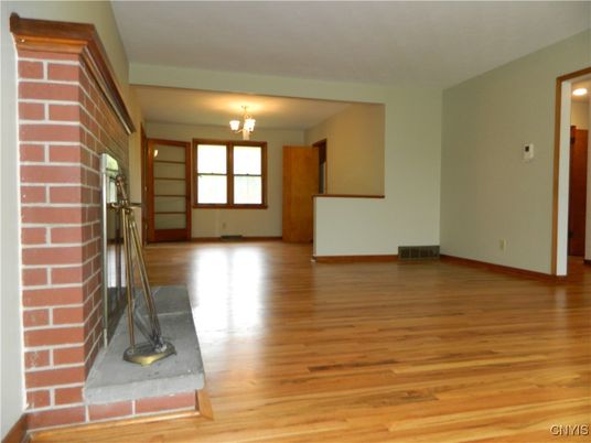 Chandelier, Empty room, Interior, Stone Walls, Wood Texture Flooring