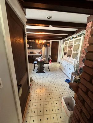 Dining room, Interior, Kitchen, Pendant Lights, Recessed Lighting, Wooden Beams