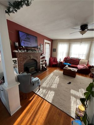 Fireplace, Interior, Living room, Stone Walls, Wood Texture Flooring