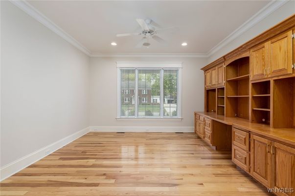 Empty room, Home Office, Interior, Recessed Lighting, Wood Texture Flooring