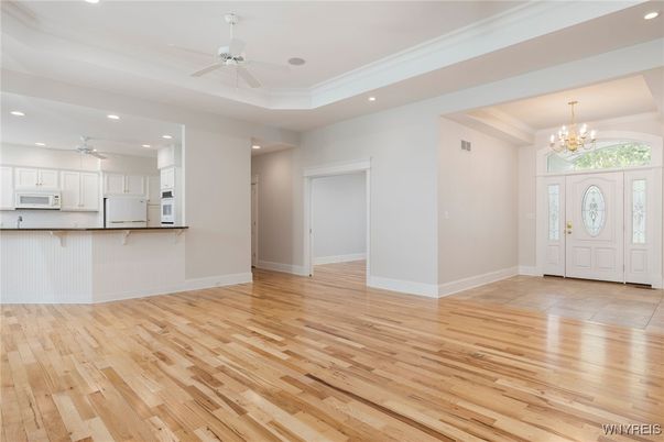 Chandelier, Interior, Kitchen, Recessed Lighting, Wood Texture Flooring