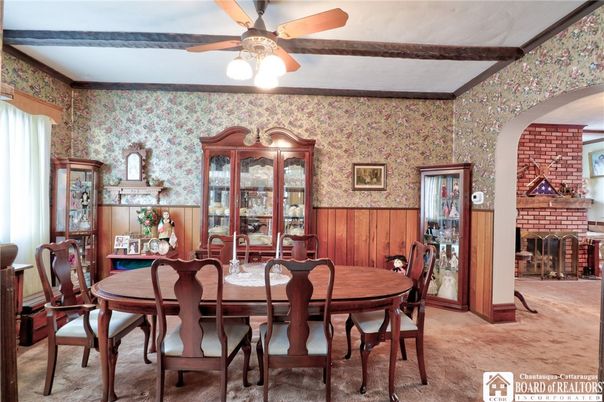 Dining room, Fireplace, Interior, Stone Walls, Wooden Beams