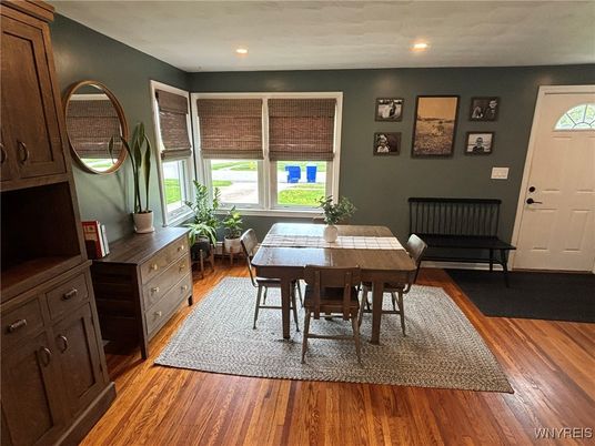 Dining room, Interior, Recessed Lighting, Wood Texture Flooring