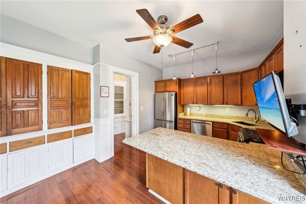 Interior, Kitchen, Stainless Steel Appliances, Wood Texture Flooring