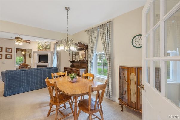 Dining room, Fireplace, Interior, Living room, Pendant Lights, Piano