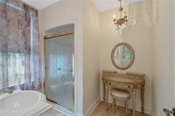 Bathroom, Chandelier, Glass Shower, Interior