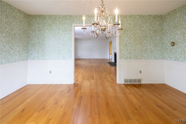 Chandelier, Empty room, Interior, Wood Texture Flooring