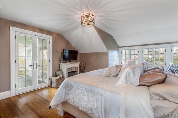 Bedroom, Fireplace, Interior, Wood Texture Flooring