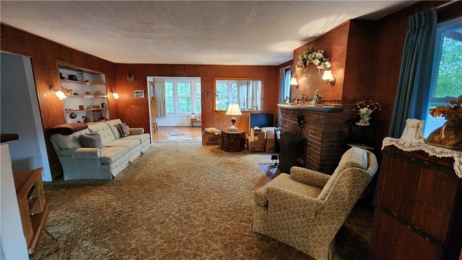 Fireplace, Interior, Living room, Wooden Walls