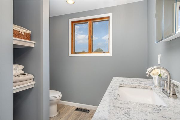 Bathroom, Interior, Recessed Lighting, Wood Texture Flooring