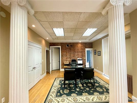 Home Office, Interior, Recessed Lighting, Stone Walls, Wood Texture Flooring