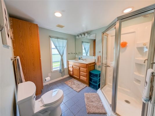 Bathroom, Glass Shower, Interior, Recessed Lighting