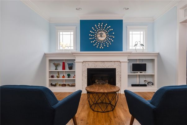 Fireplace, Interior, Recessed Lighting, Wood Texture Flooring