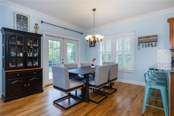 Chandelier, Dining room, Interior, Wood Texture Flooring