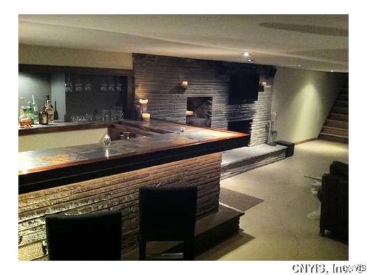 Fireplace, Interior, Recessed Lighting, Stone Walls